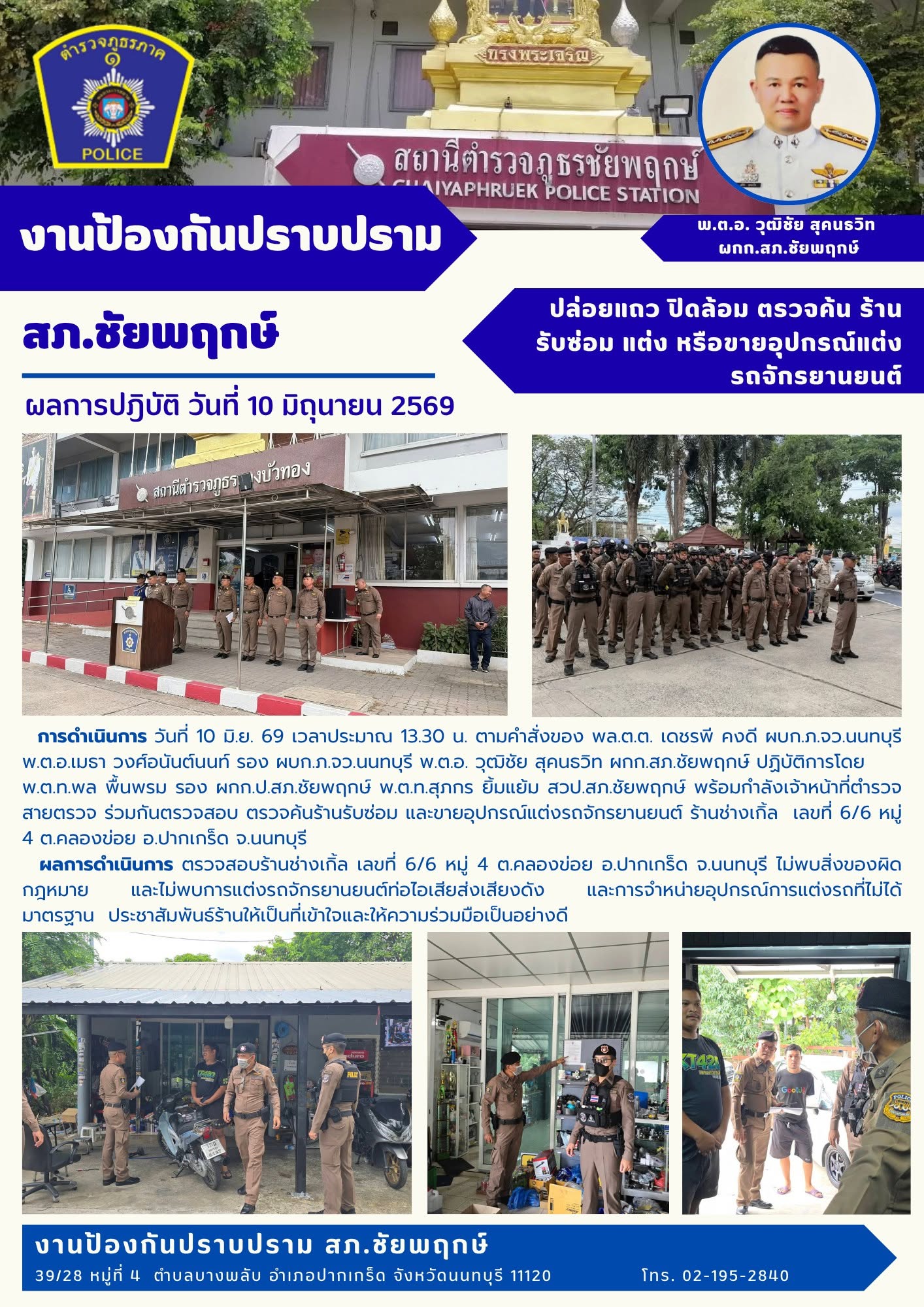 ปล่อยแถว ปิดล้อม ตรวจค้น ร้านรับซ่อม แต่ง หรือขายอุปกรณ์แต่งรถจักรยานยนต์